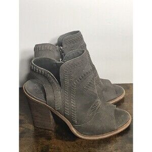 Vince Camuto Womens Karinta Suede Open Toe Heel Boots 4.5 Inch Leather Tan 6.5